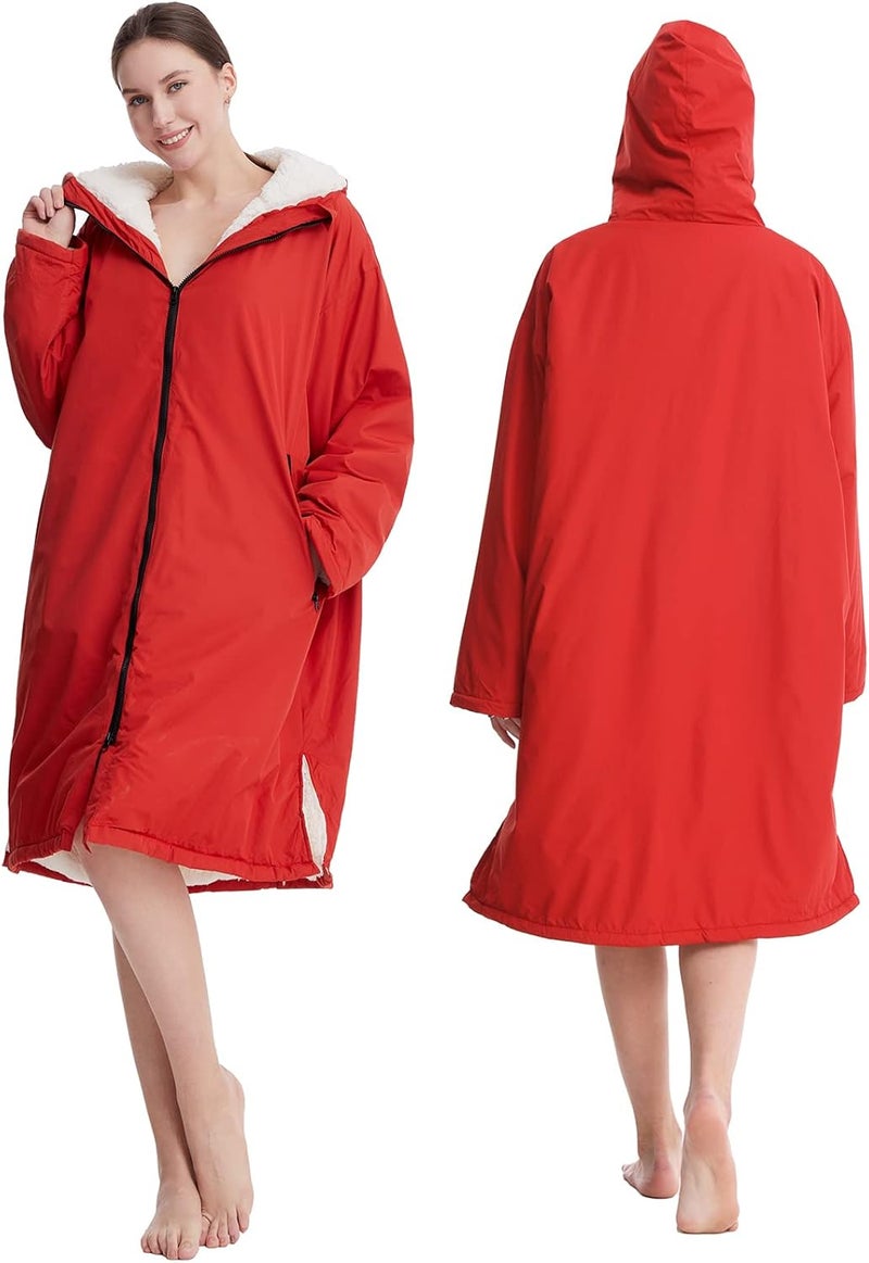Oksun Waterproof Swim Parka, Windproof Surf Poncho Warm Coat, Recycled Fabric Water Resistent Oversized Sherpa Lining Jacket - Image 5